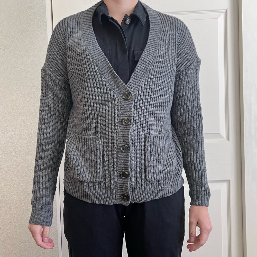 Gray Button-Up Cardigan Sweater